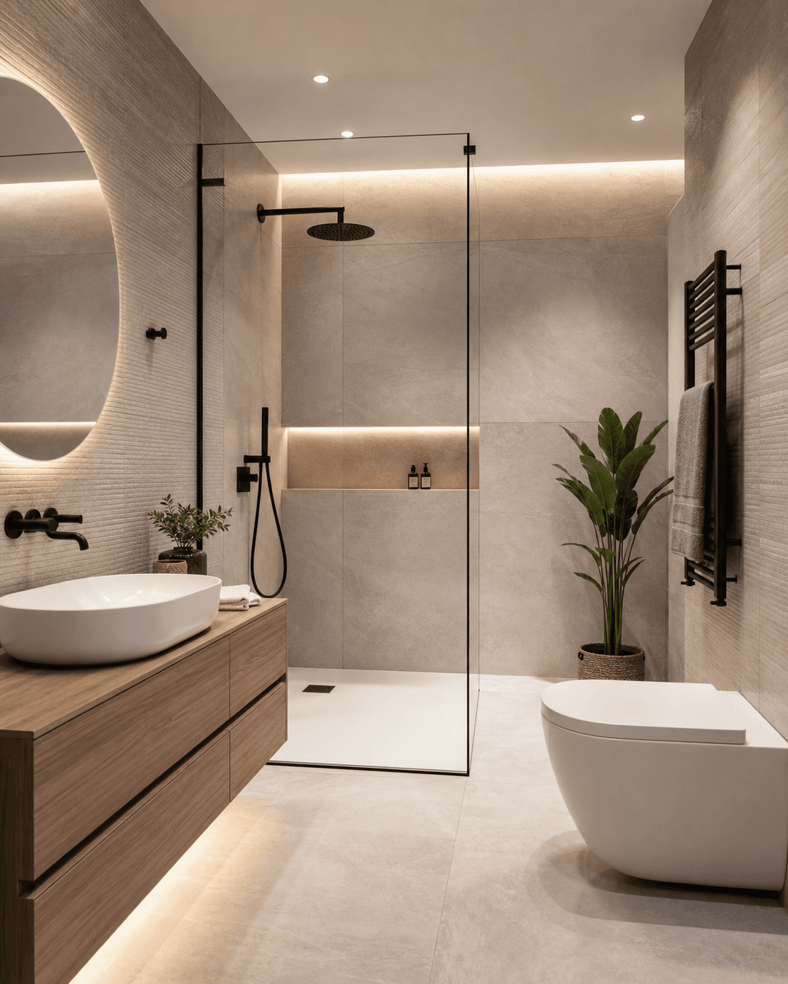 Baño moderno con ducha a ras